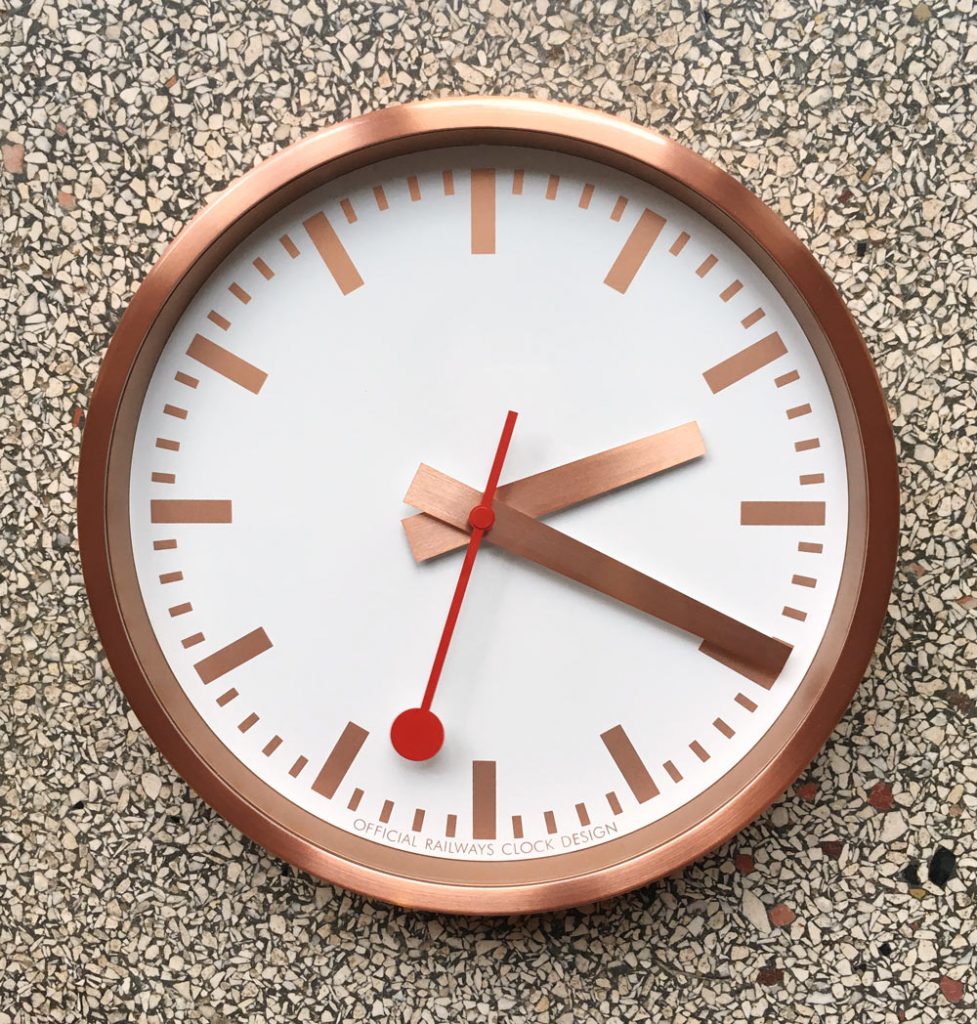 New Mondaine Wall clocks in Gold, Silver and Copper Lottery slanted