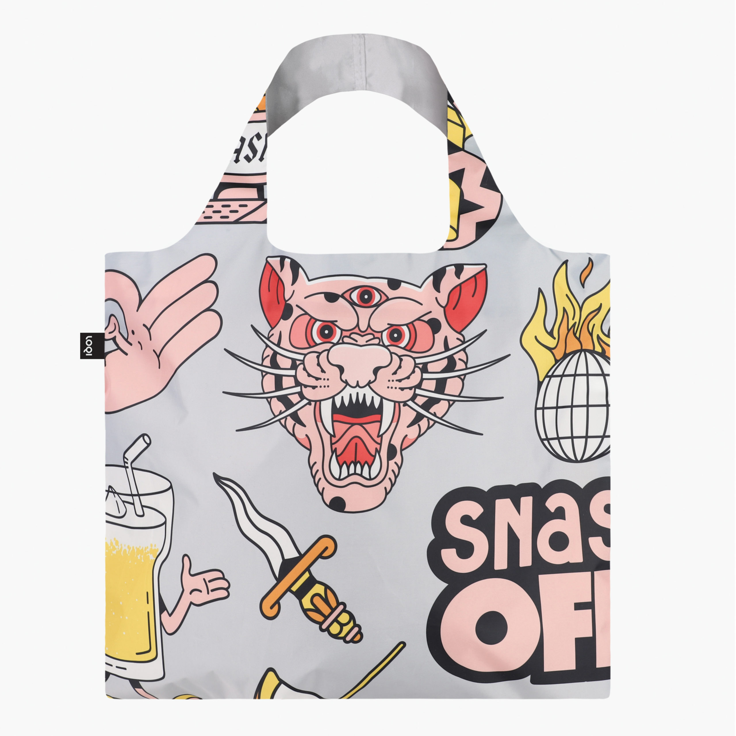 SN.TG.R-210125-LOQI-snask-sweden-tiger-snake-beer-grey-recycled-bag-front-RGB_neu