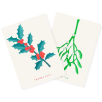 Mistelzweig und Stechpalme | Mistletoe and Holly | 2 Risograph Postcards