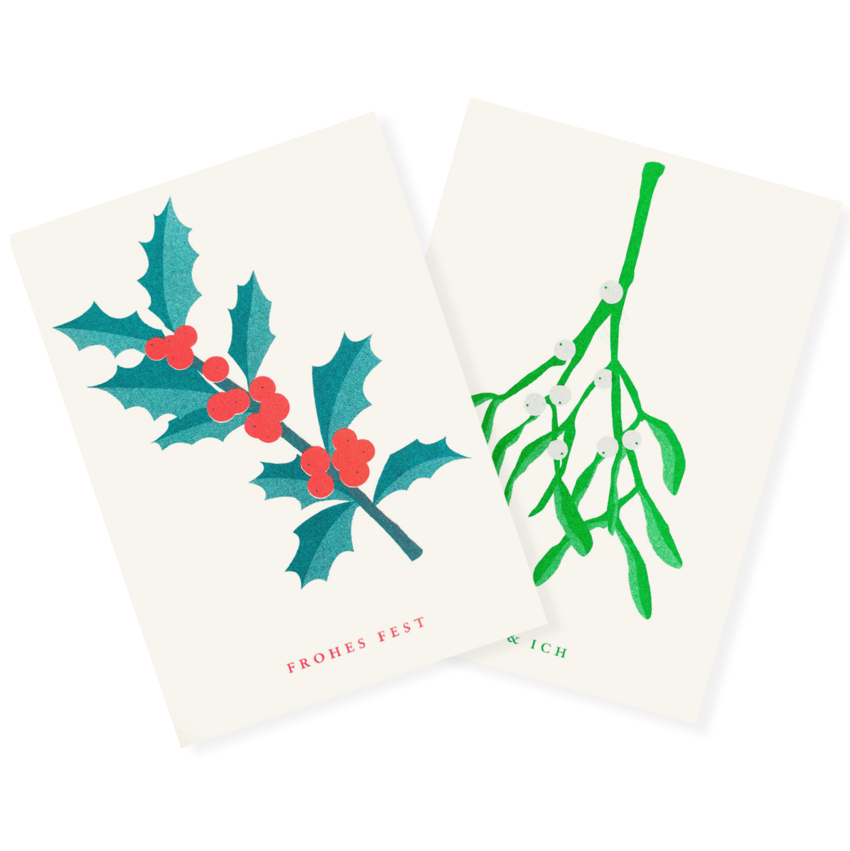 Mistelzweig und Stechpalme | Mistletoe and Holly | 2 Risograph Postcards by Herr und Frau Rio